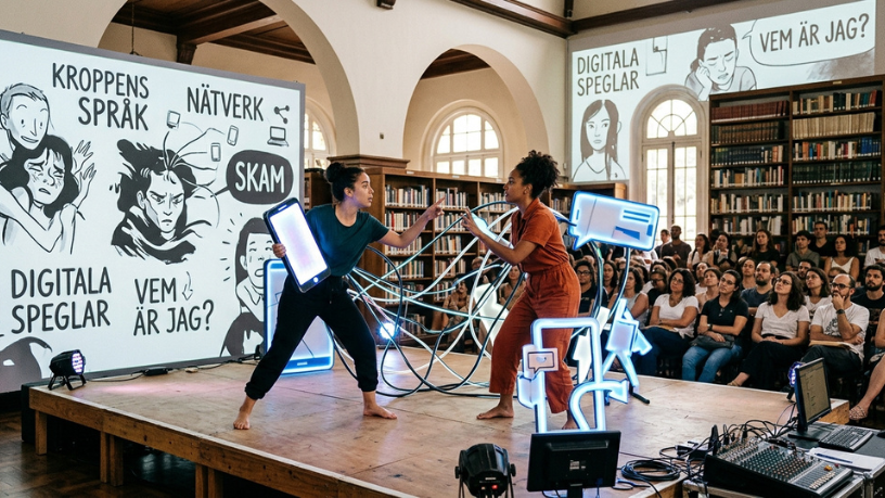 Espetáculo inspirado em quadrinho sueco transforma a relação com o corpo e as redes sociais em debate no palco da Biblioteca Mário de Andrade.
